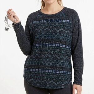 ClimateRight by Cuddl Duds Fleece Base Layer Top Fair Isle Gray Blue XL 18-20
